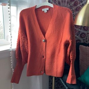 Orange balloon sleeve cardigan
